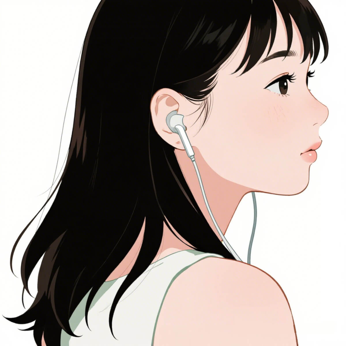 ヘッドフォンをつけた若い女性のイラストダウンロード
