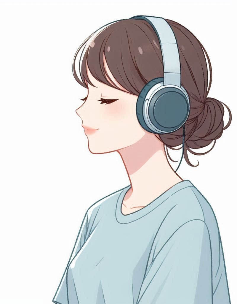 ヘッドフォンをつけた若い女性の無料イラスト