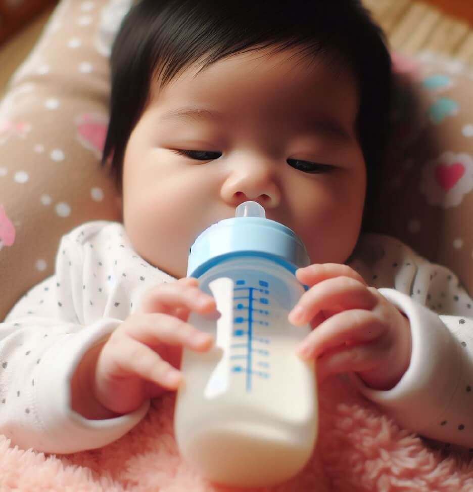 哺乳瓶を持つ赤ちゃんのイラスト 2 イラスト