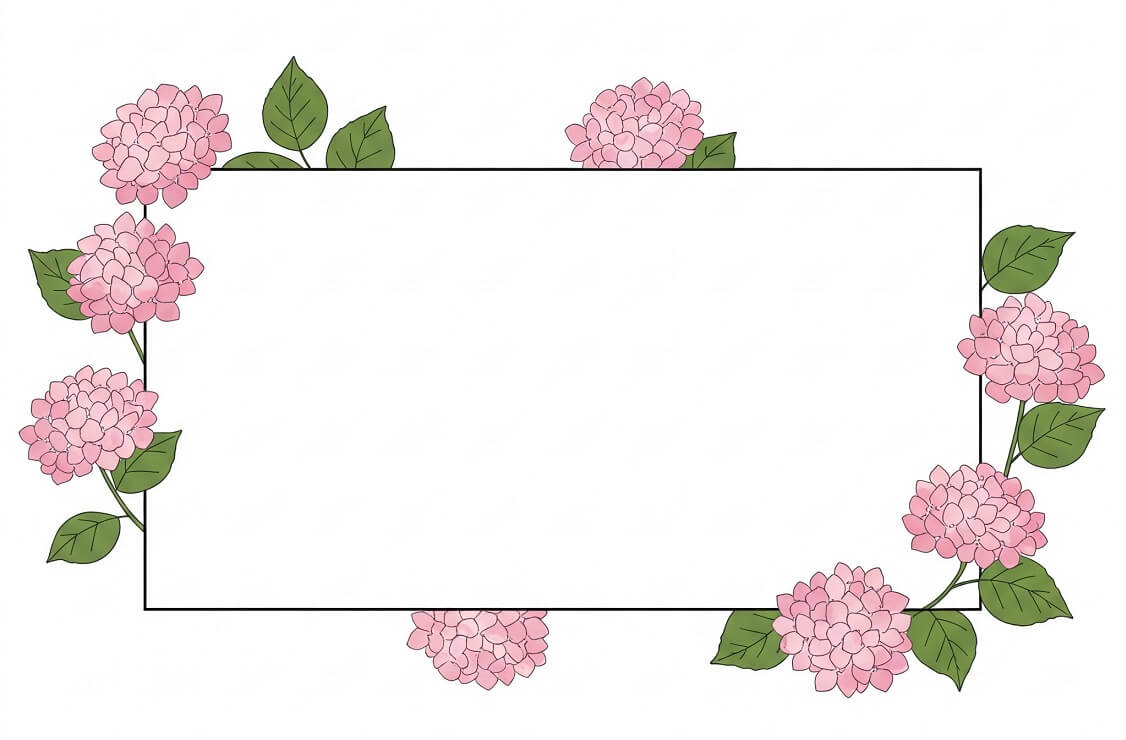 ピンクのアジサイのボーダーフレームイラスト イラスト