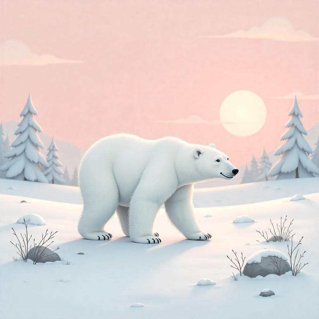 夕日の中のホッキョクグマのイラスト背景 イラスト