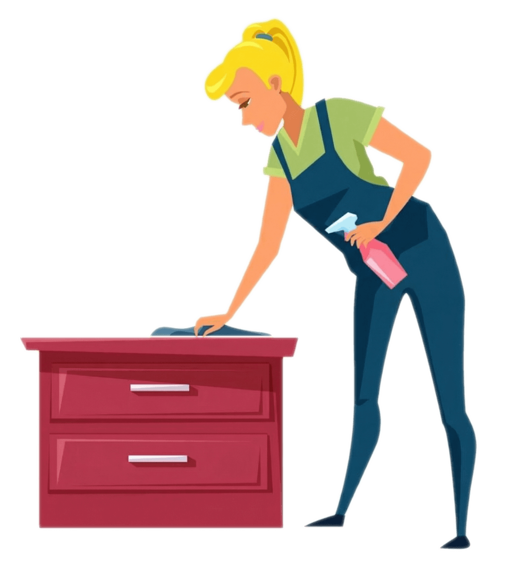 部屋の埃を払う若い男性のイラスト イラスト