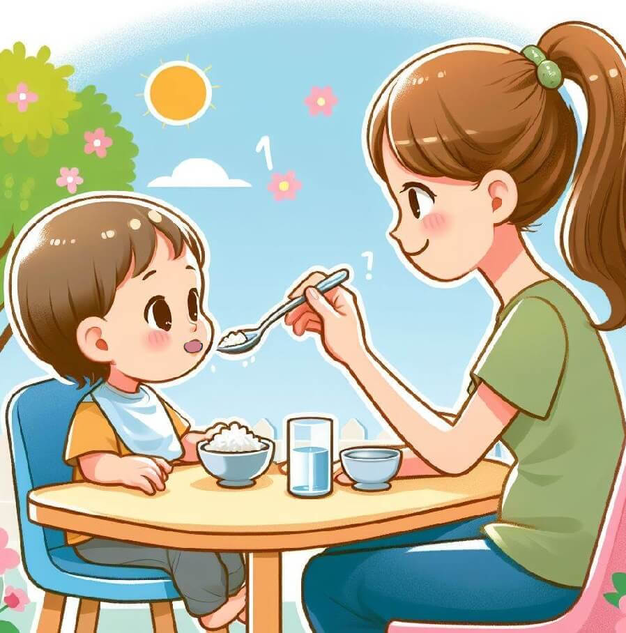 子供たちに食事を与える女性のイラスト 2 イラスト