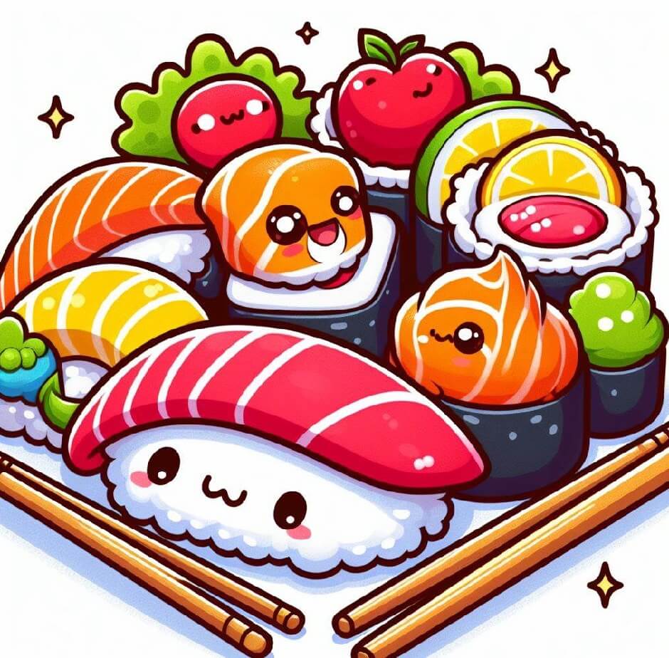 漫画の寿司と刺身のイラスト 2