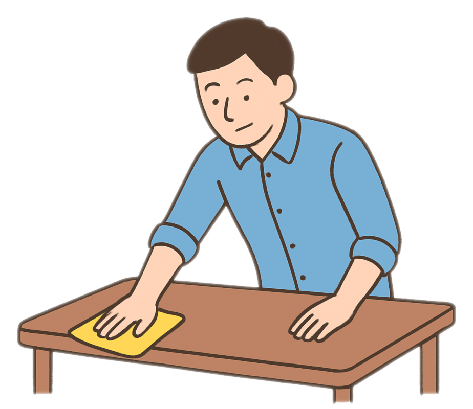 テーブルを拭いている男性のイラスト イラスト