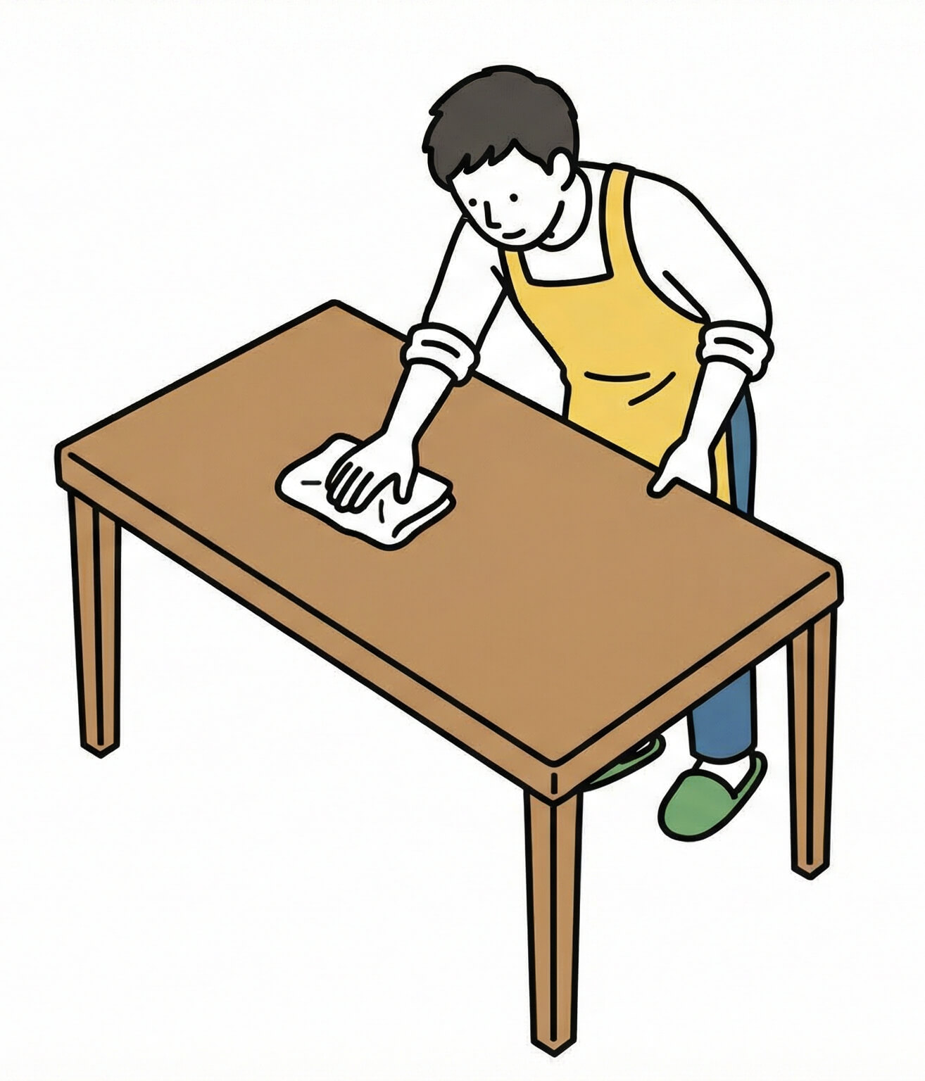 テーブルを拭く男性のイラストをダウンロード イラスト