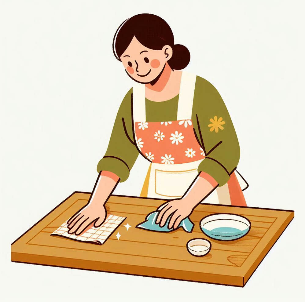 テーブルを拭く女性のイラスト 無料 イラスト