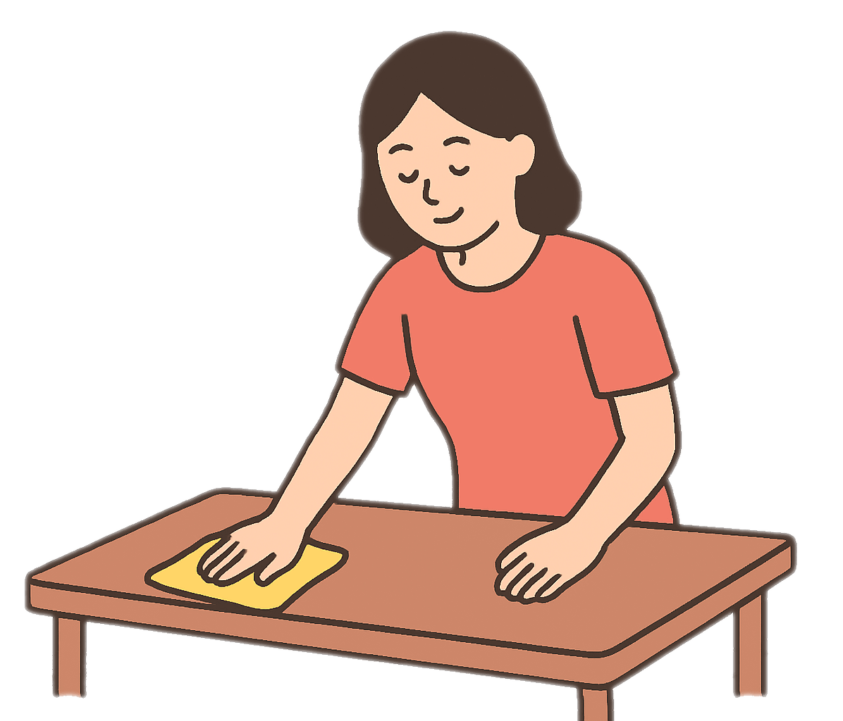 テーブルを拭く女性のイラスト イラスト