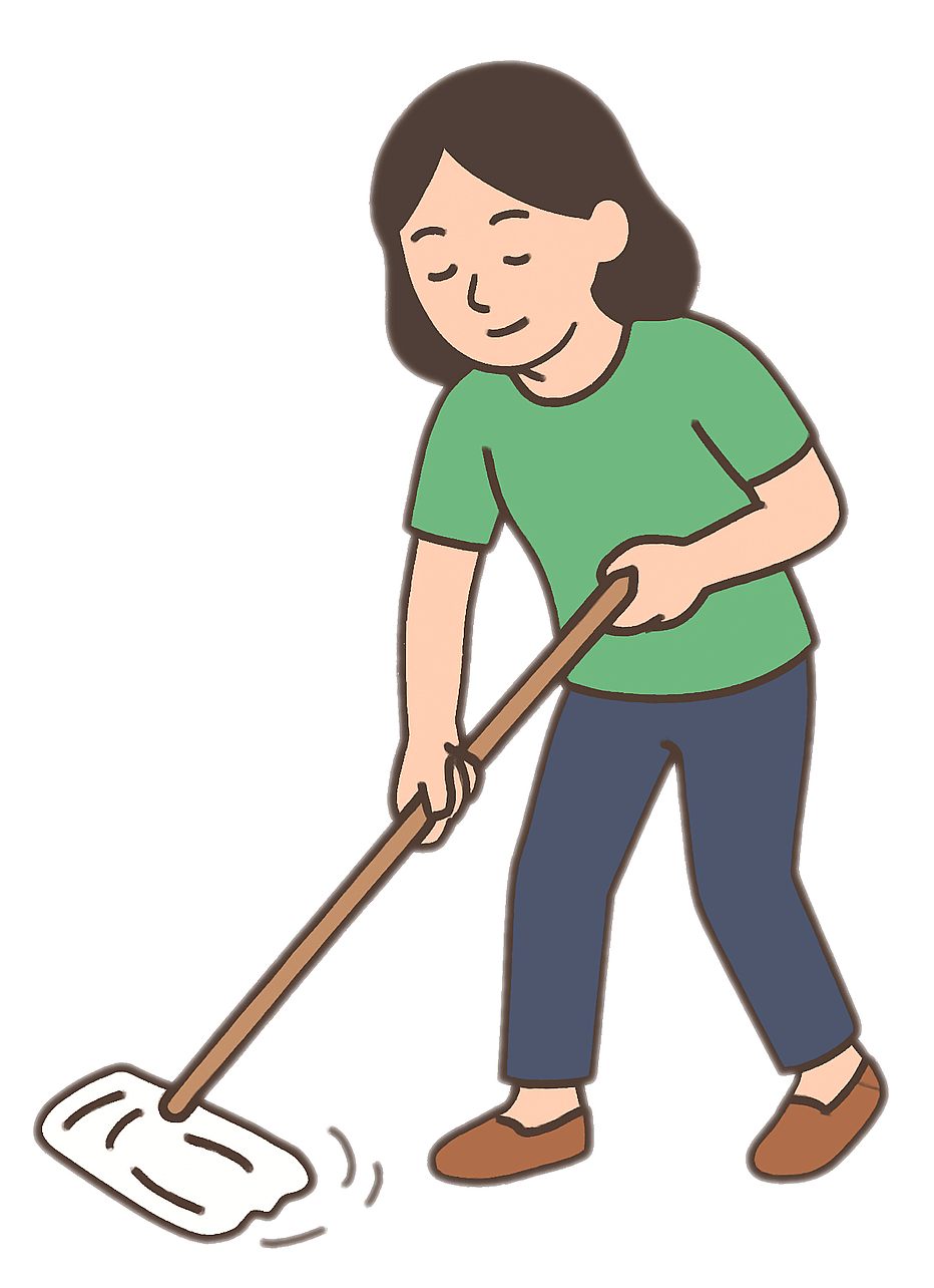 床をモップで拭く女の子の無料イラスト イラスト