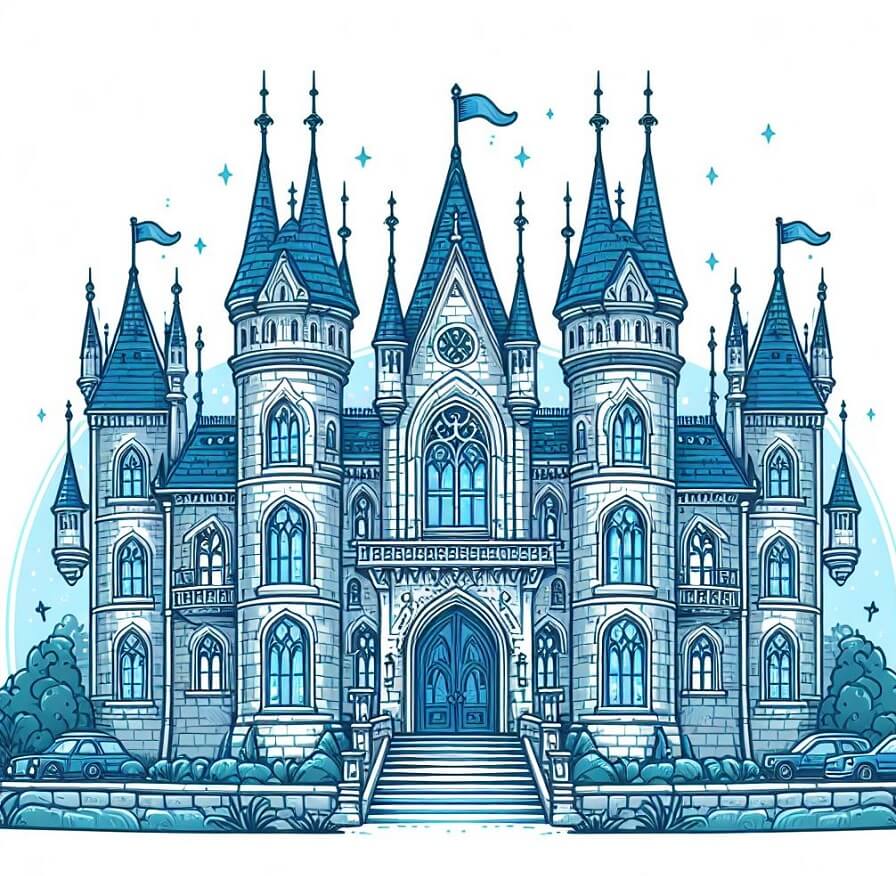 青い城のイラスト 2
