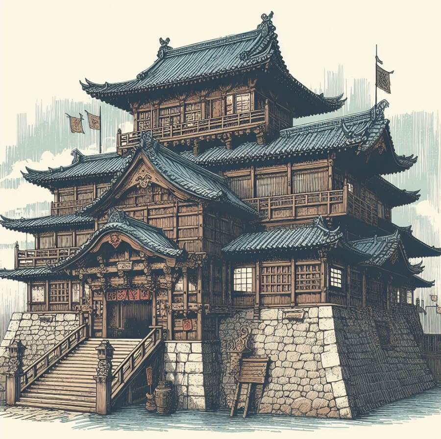 古い中世の城 日本のイラスト イラスト