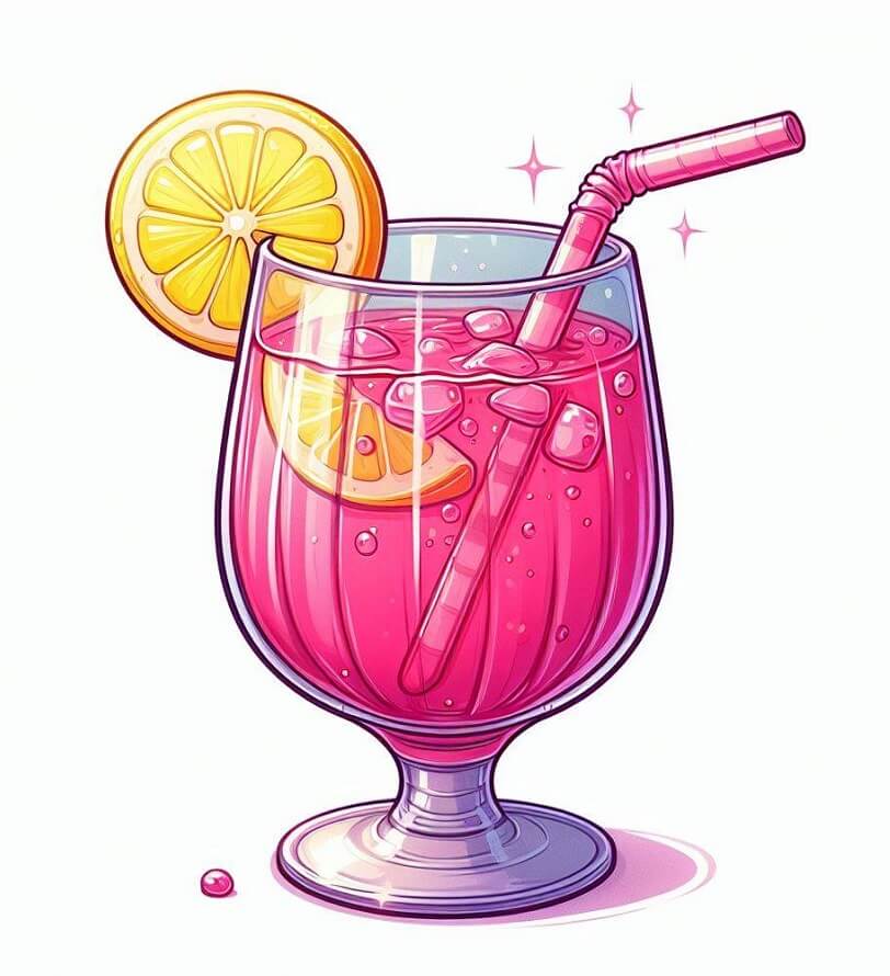 ガラスのピンクレモネードのイラスト
