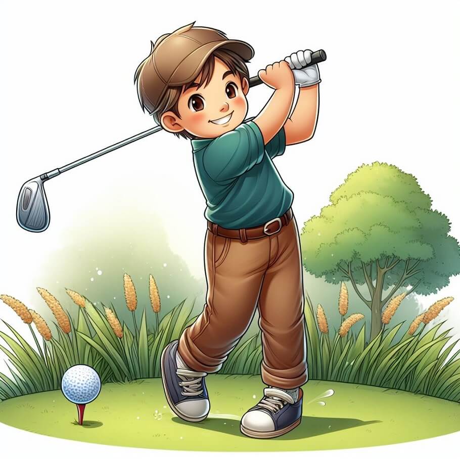 ゴルフをしている男の子のイラスト 2