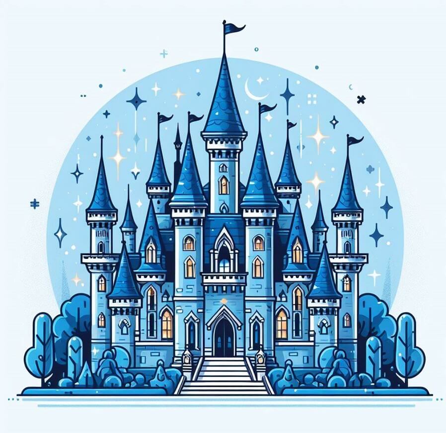 おとぎ話の青い城のイラスト イラスト