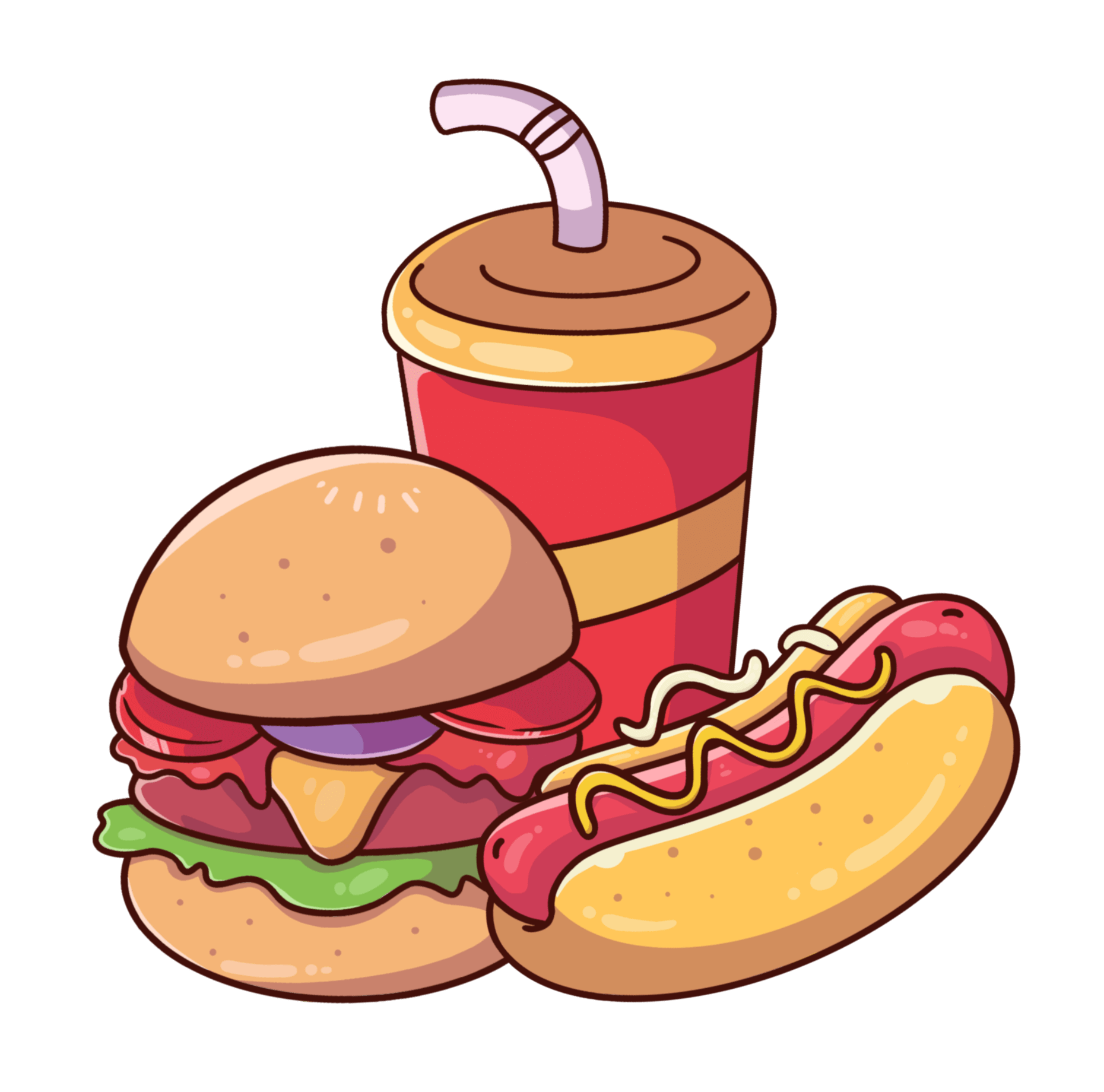 ソーセージとハンバーガー - ファーストフードのイラスト イラスト