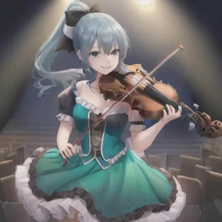 バイオリンを弾くアニメの女の子のイラスト イラスト