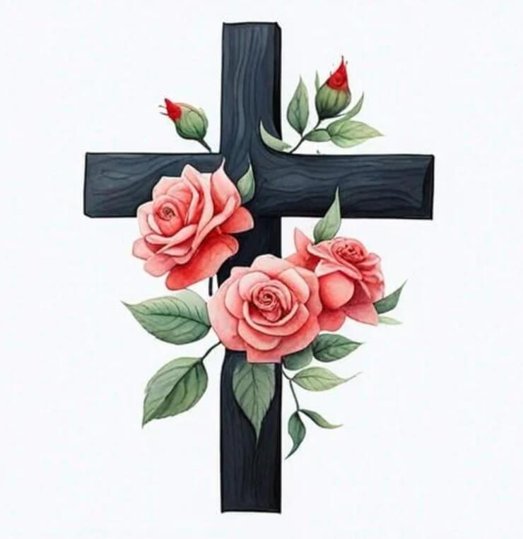 バラと十字架のイラスト