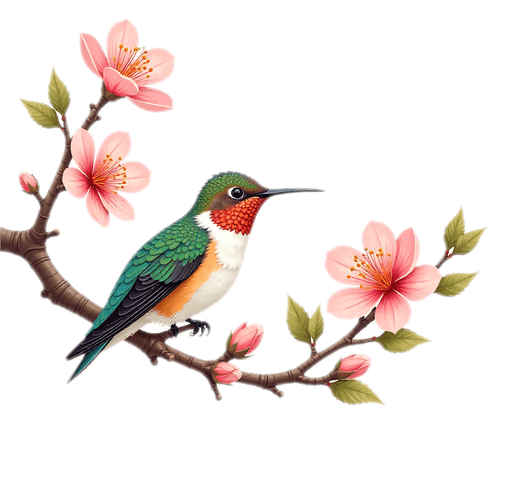 枝の花に止まるハチドリのイラスト イラスト
