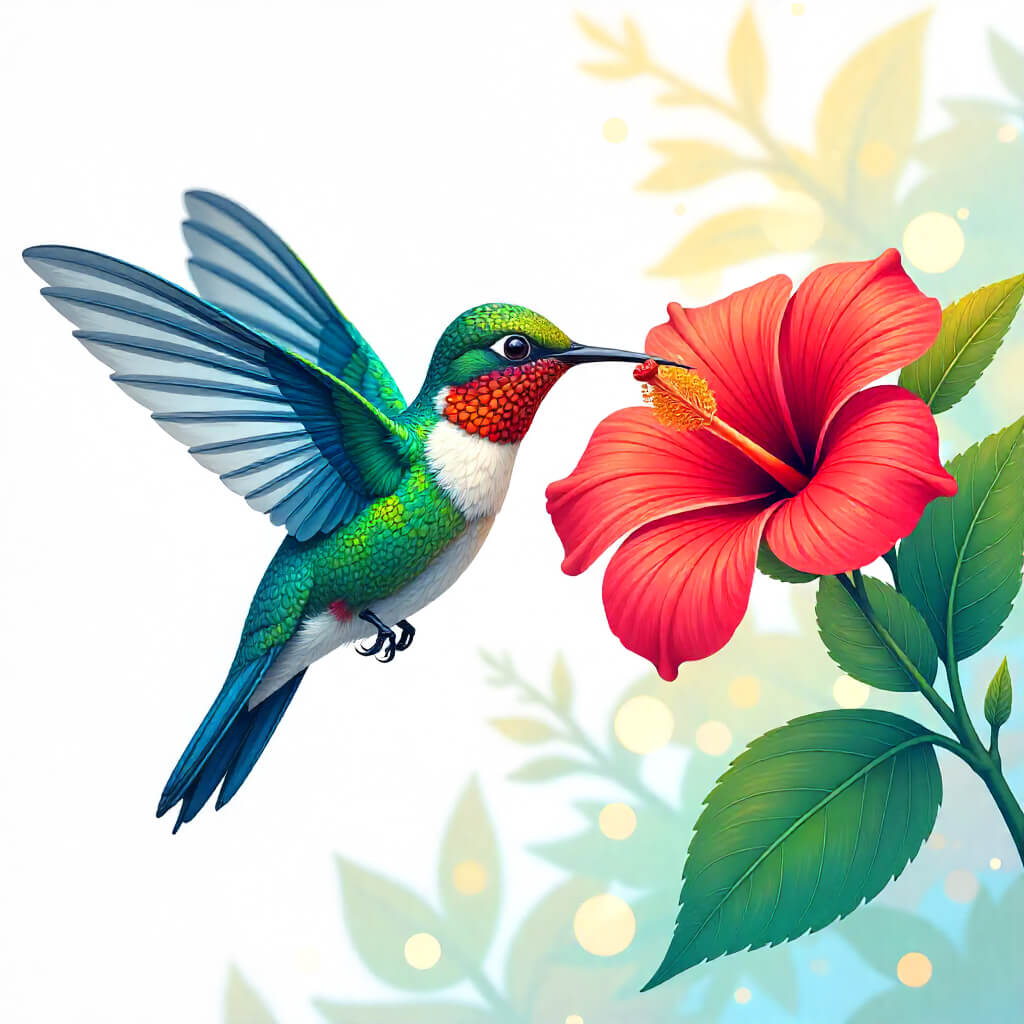ハチドリと花のイラスト背景 イラスト