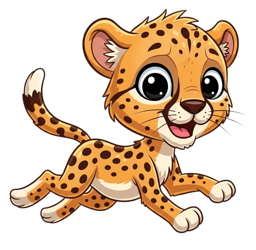 走る赤ちゃんチーターの漫画イラスト画像