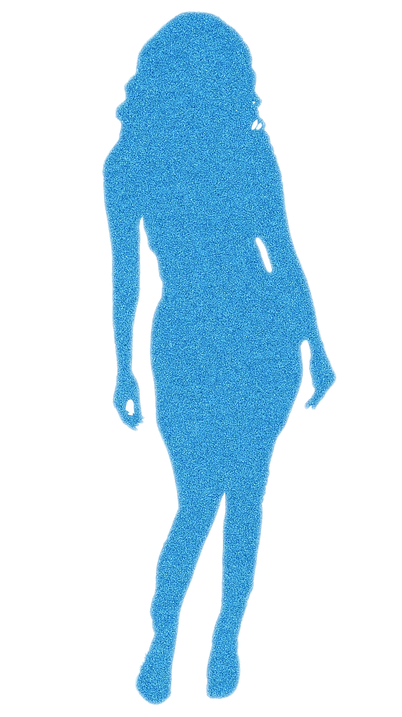 青いグリッターの女性のシルエットのイラスト