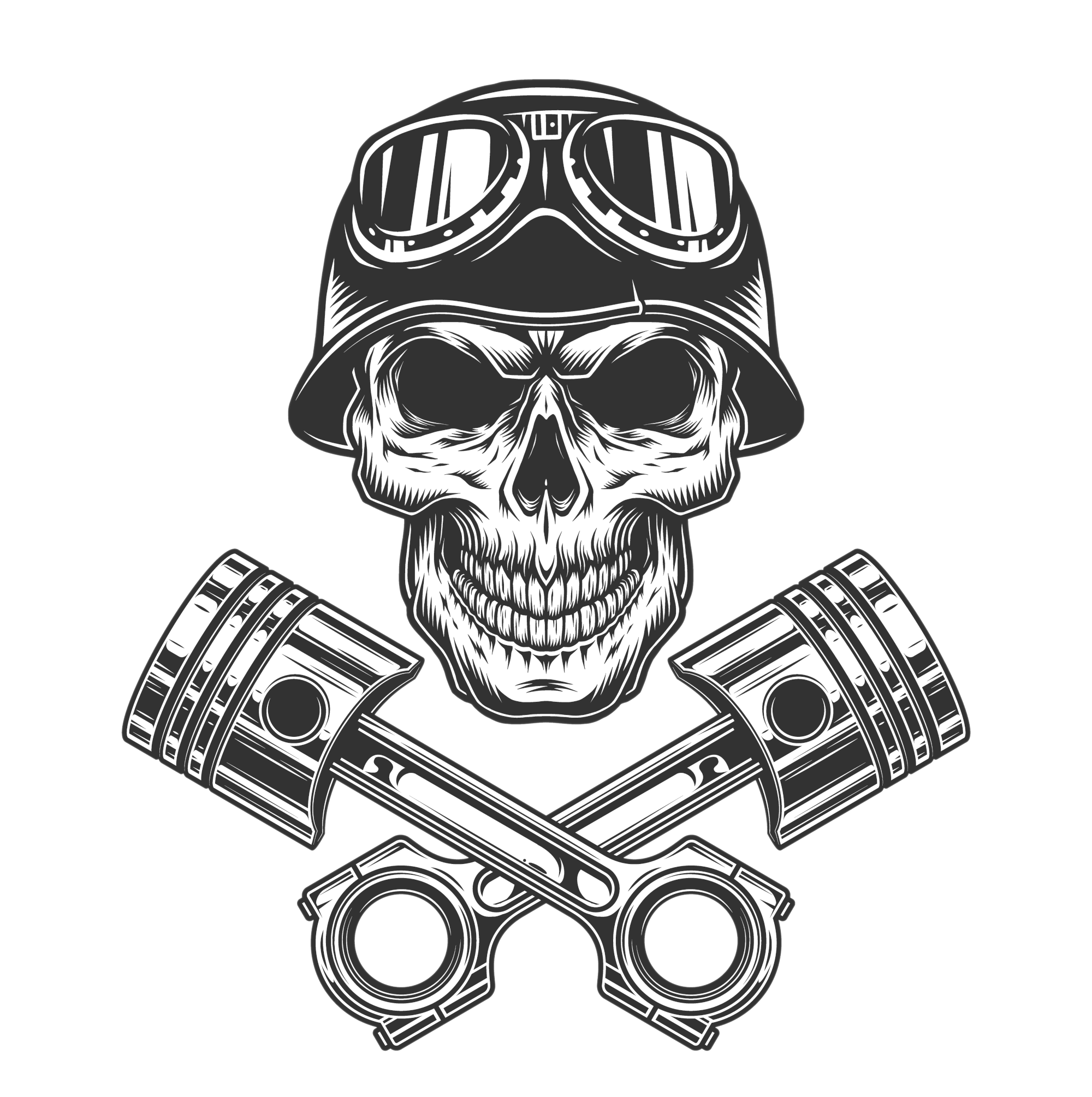 バイク運転手の頭蓋骨のイラストロゴ