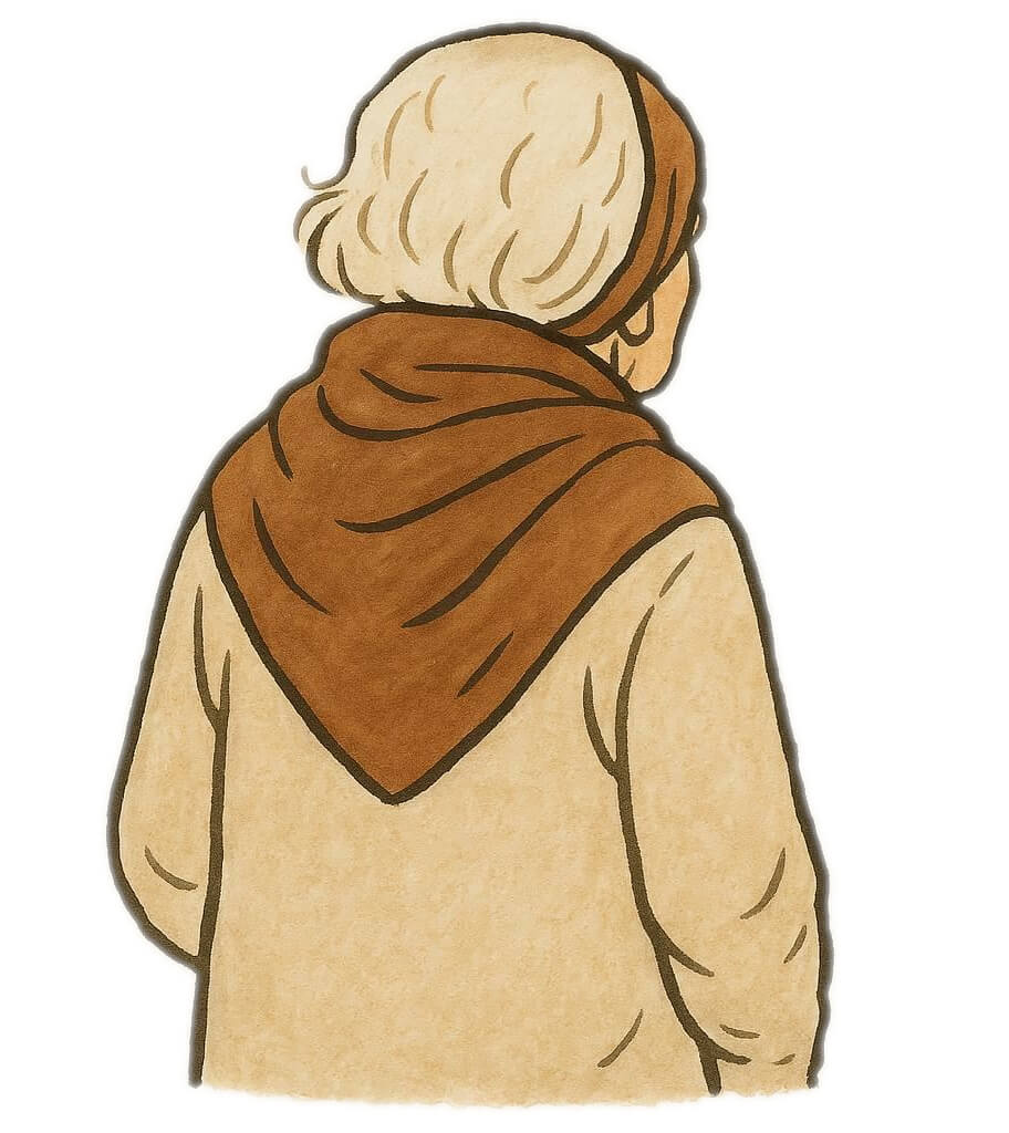 茶色のスカーフを巻いた老婦人のイラスト イラスト