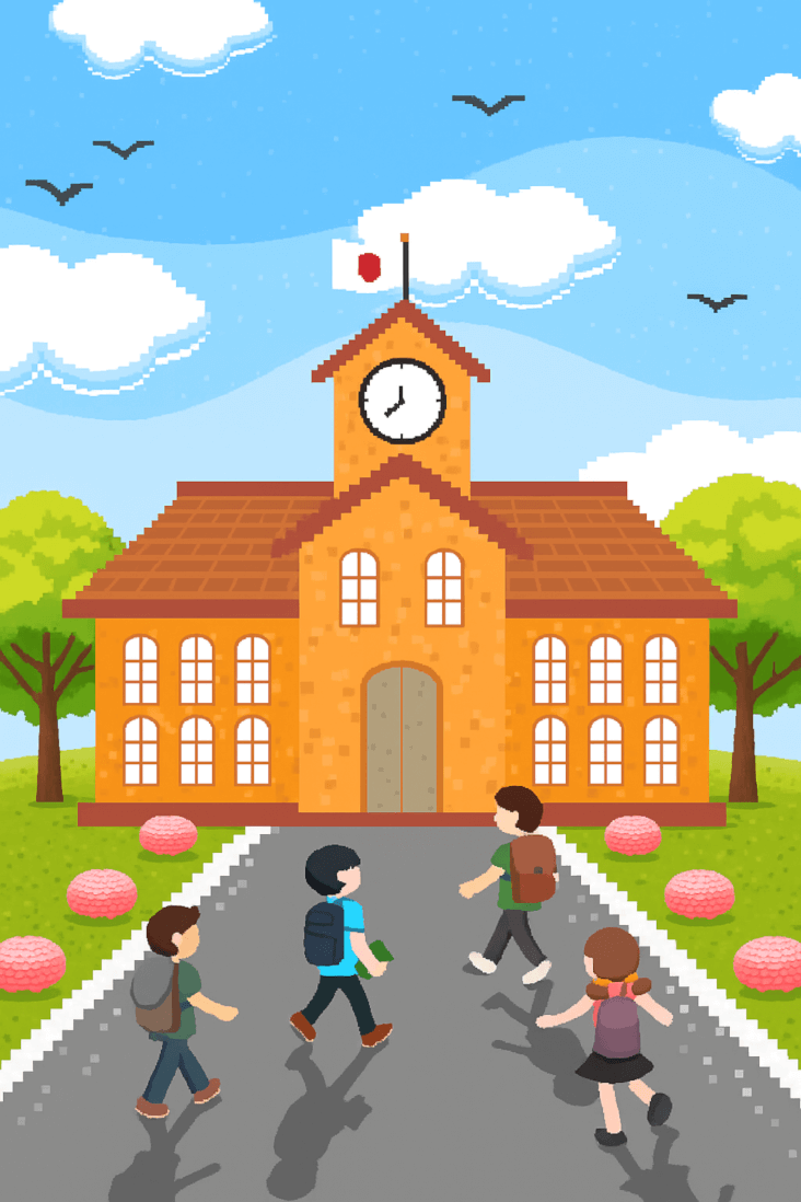 学生が学校に行くイラスト無料画像 イラスト
