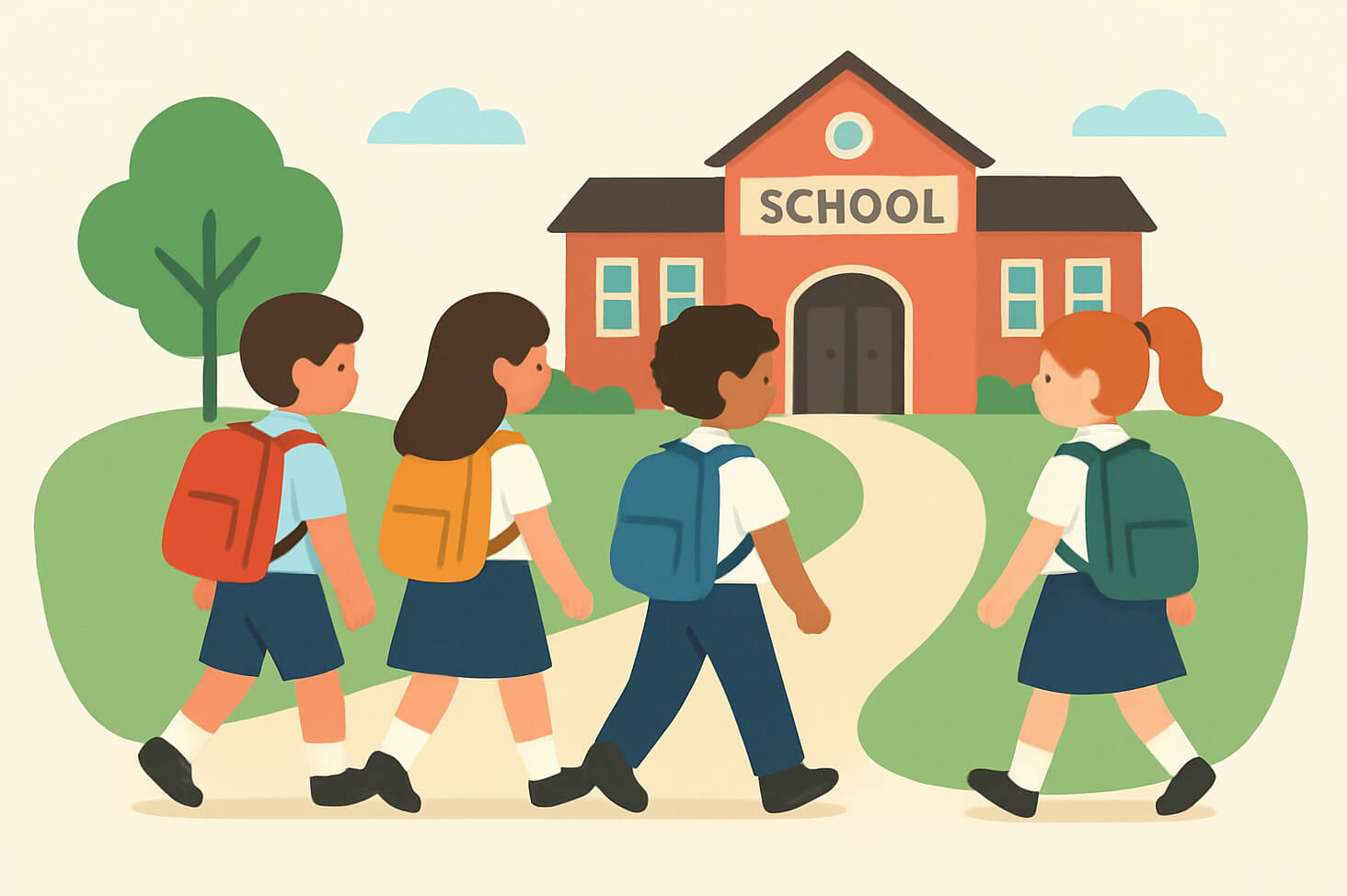学生たちが学校に行くイラスト イラスト