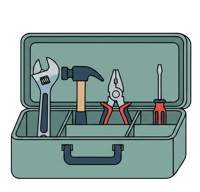 箱の中にツールをセットするイラスト無料 イラスト