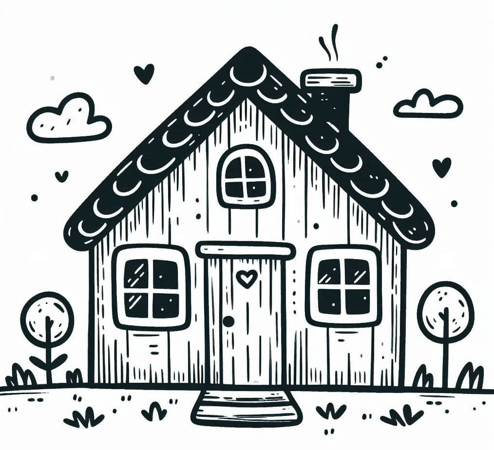 家の背景イラスト白黒 イラスト