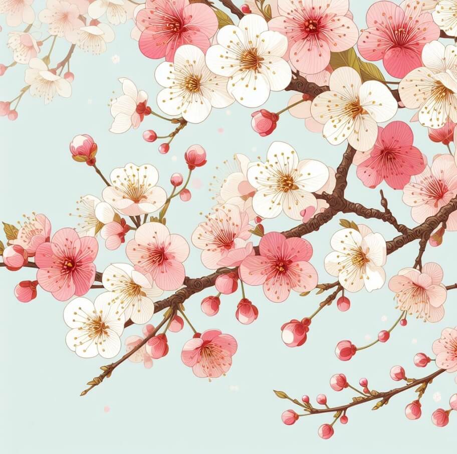 開花した桜の枝をイラストします 3 イラスト