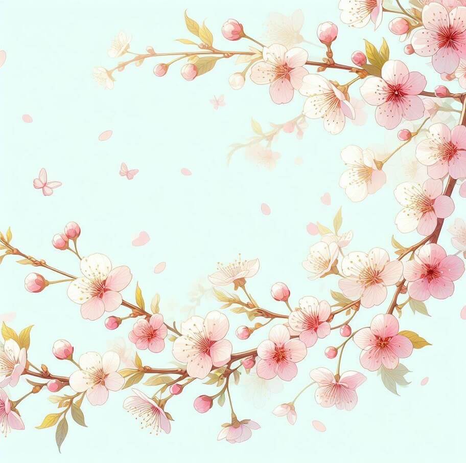 開花した桜の枝をイラストします 4