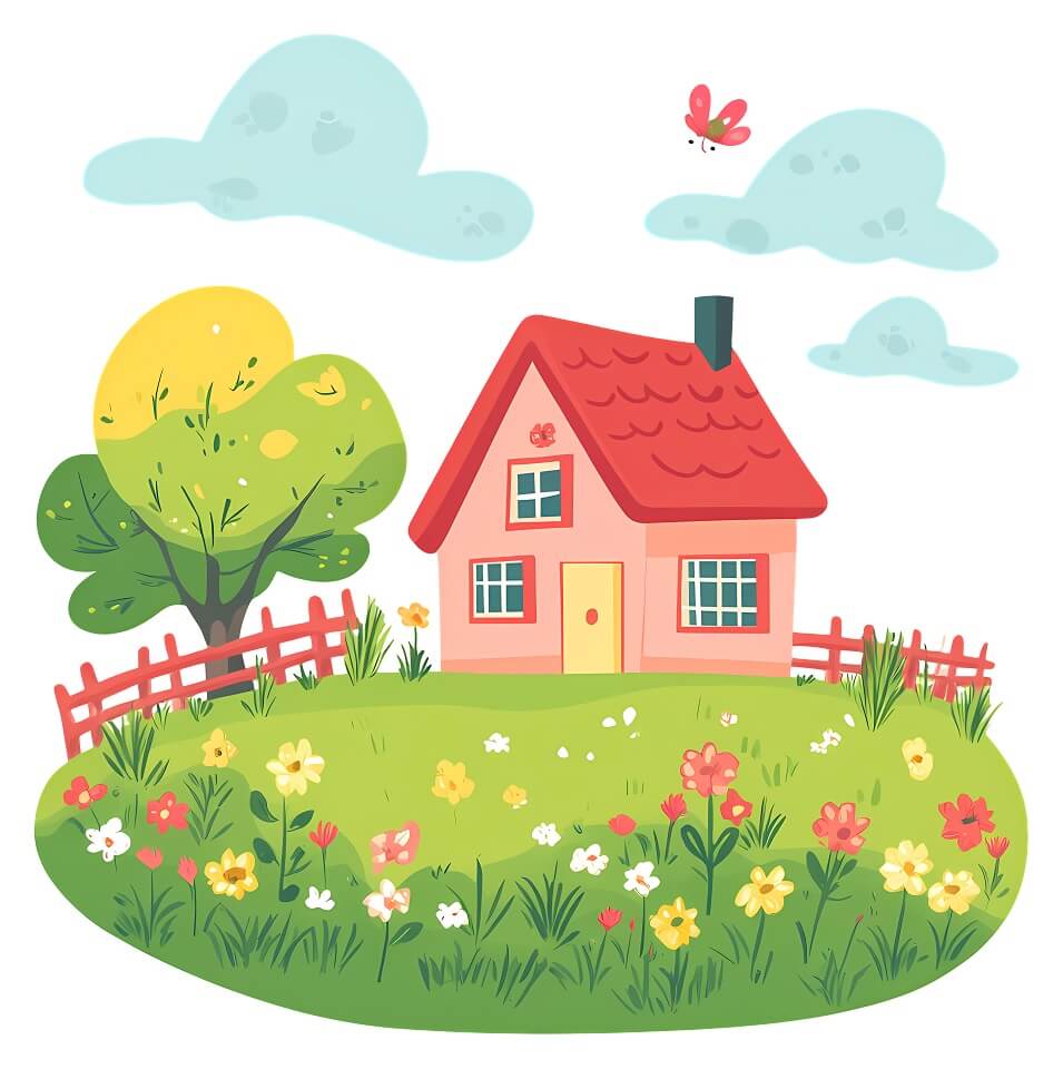 庭のある小さな家のイラスト背景 イラスト
