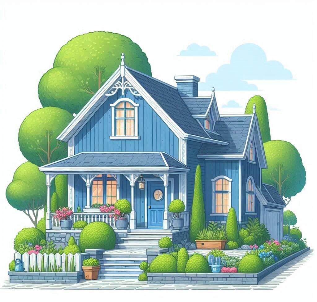 庭のイラスト背景のある家 イラスト