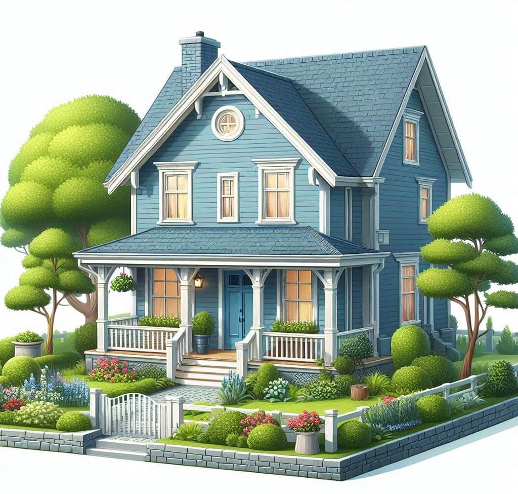 庭のイラスト背景付きヴィラハウス 2 イラスト