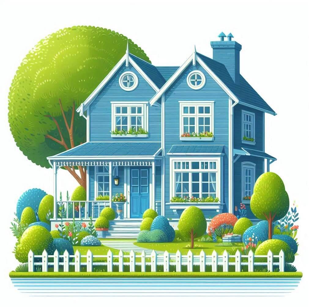 庭のイラスト背景付きヴィラハウス イラスト
