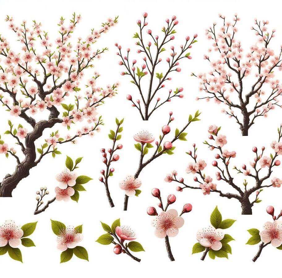 桜と枝のセットのイラスト
