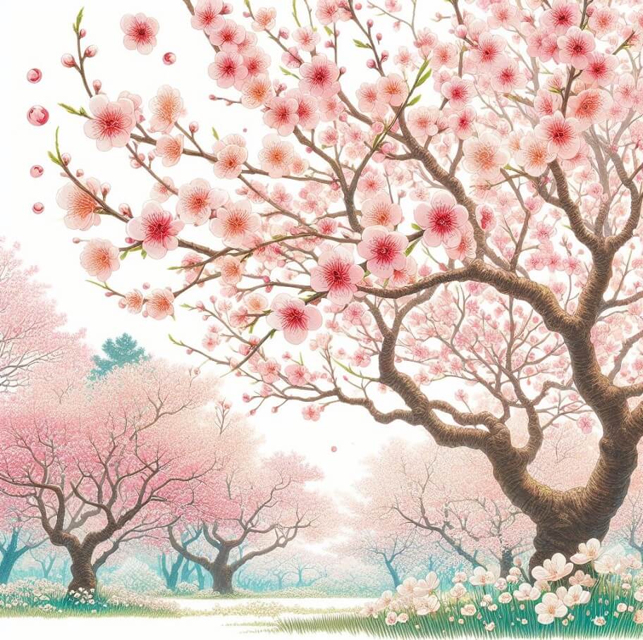 美しい公園の桜の木のイラスト