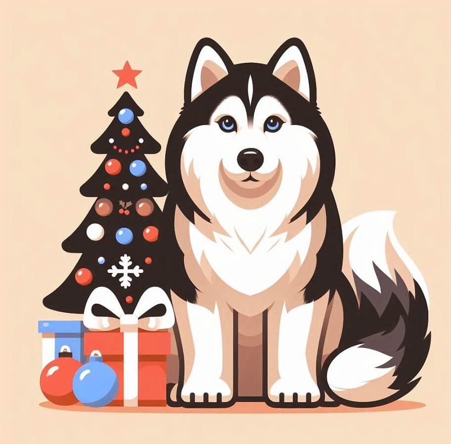 クリスマスのハスキー犬の無料イラスト
