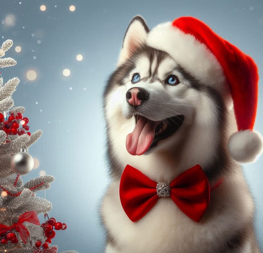 クリスマスのハスキー犬のイラスト イラスト
