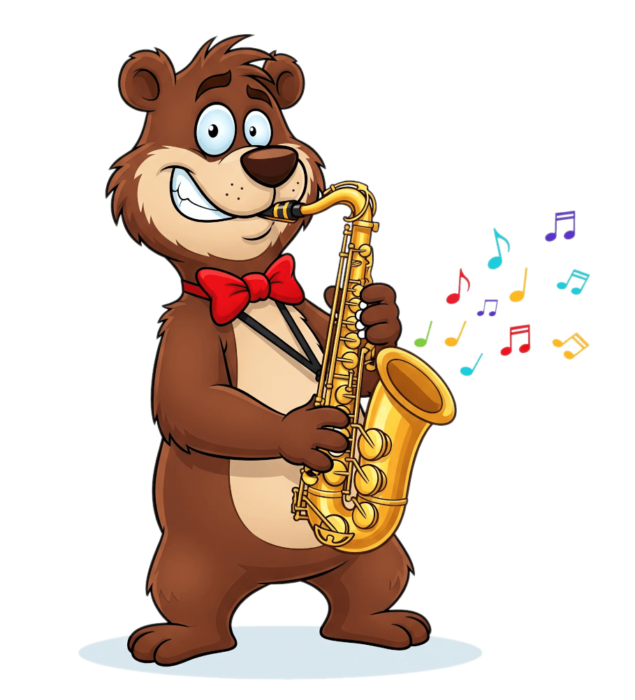サックスを演奏する漫画のクマのイラスト