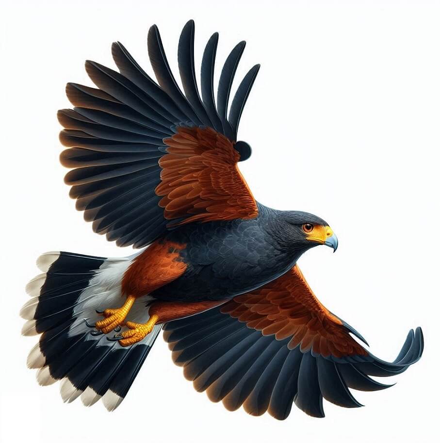 飛んでいるハリスの鷹のイラスト
