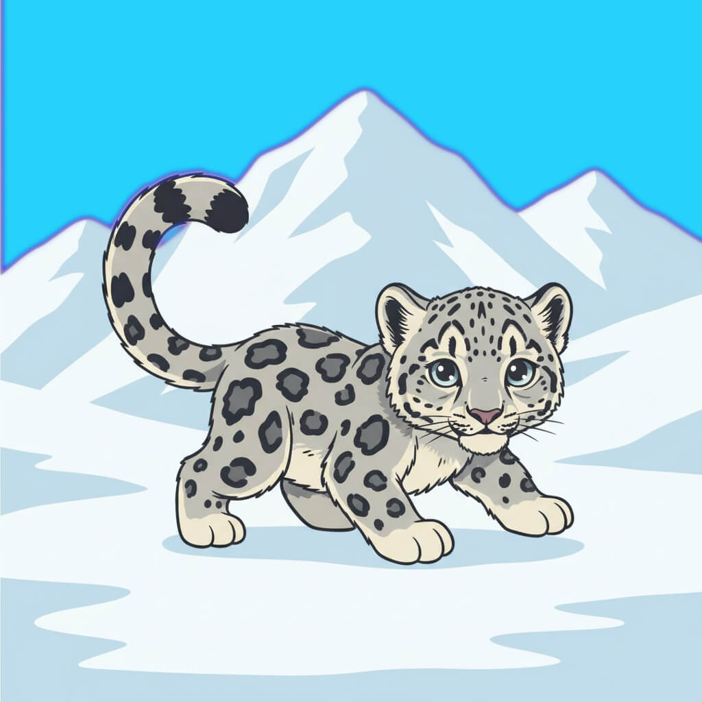 かわいいユキヒョウの赤ちゃんのイラスト背景 イラスト
