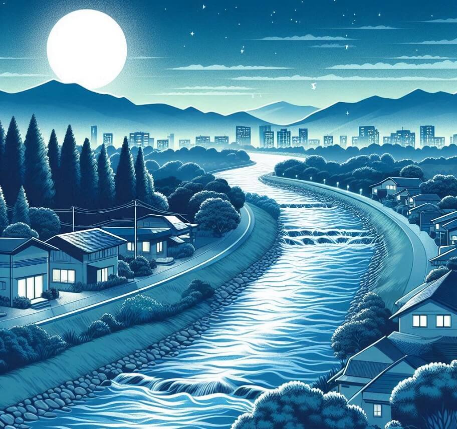 夜の川の背景のイラスト イラスト