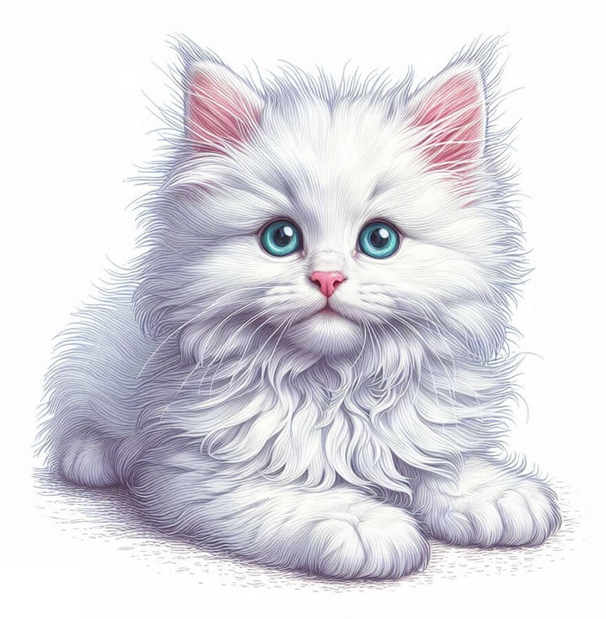 アンゴラの白い子猫のイラスト