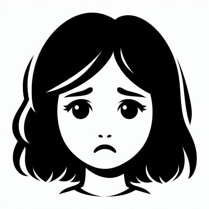 顔アイコン 女の子 悲しい イラスト 白黒