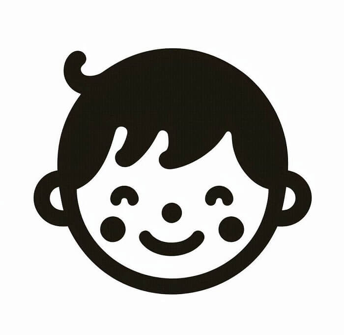 顔アイコン 男の子 幸せ イラスト 白黒