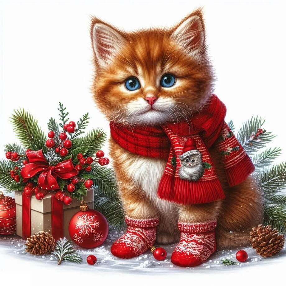 クリスマス 子猫 イラスト かわいい