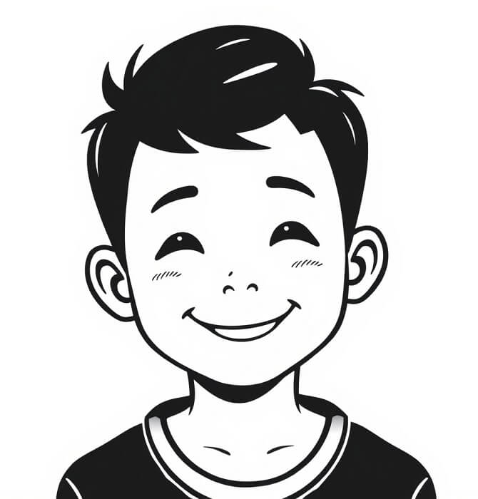 男の子の顔アイコン 笑顔のイラスト 白黒